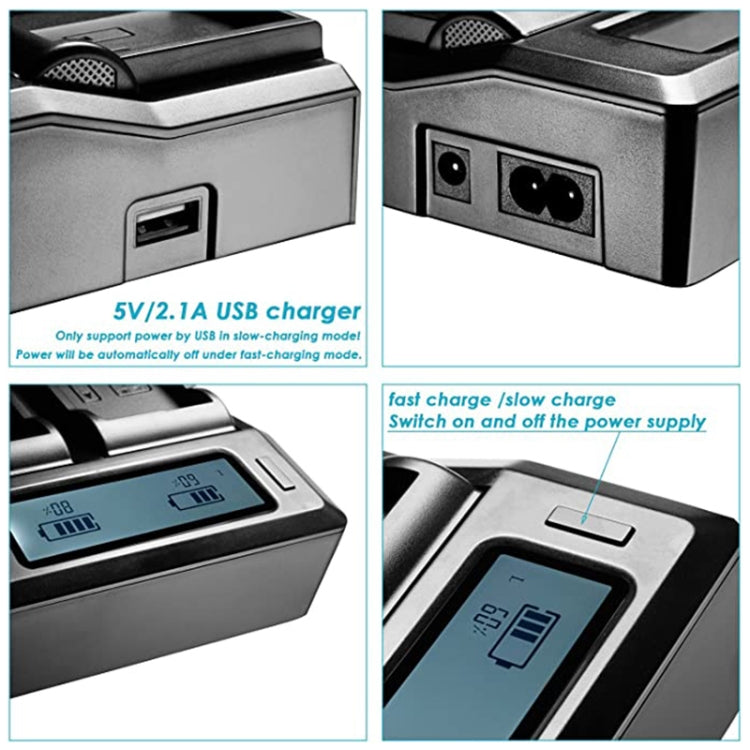 เครื่องชาร์จแบตเตอรี่ดิจิตอลจอแสดงผล LCD แบบ Dual Channel พร้อมพอร์ต USB สำหรับแบตเตอรี่ Sony BP-U30 / U60 / U90 เข้ากันได้กับ Sony EX260 / EX280 / FS7