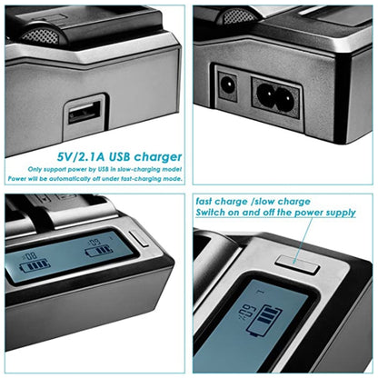 เครื่องชาร์จแบตเตอรี่ดิจิตอลจอแสดงผล LCD แบบ Dual Channel พร้อมพอร์ต USB สำหรับแบตเตอรี่ Sony BP-U30 / U60 / U90 เข้ากันได้กับ Sony EX260 / EX280 / FS7