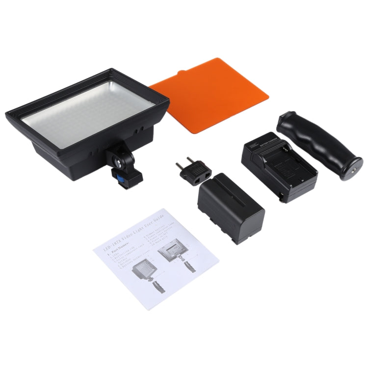 LED-187A 187 ไฟวิดีโอ LED สำหรับกล้อง/กล้องวิดีโอและ 7.4 V 4400 mAh Sony NP-F770 แบตเตอรี่ลิเธียมไอออน & พร้อมแผ่นนุ่ม & ตัวกรองสีเหลือง, 187 LED with NP-F770