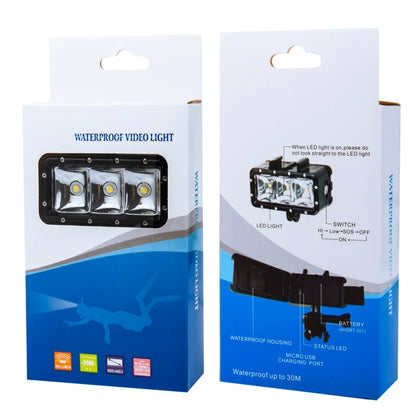 ไฟฉายวิดีโอกันน้ำ 30 เมตร 3 โหมดพร้อมฐานยึดและสกรูสำหรับ GoPro Hero11 Black / HERO10 Black / HERO9 Black /HERO8 / HERO7 / 6/5/5 เซสชัน / 4 เซสชัน / 4/3+ /3/2/1, Insta360 ONER, DJI Osmo Action และกล้องแอคชั่นอื่นๆ, 30M Waterproof