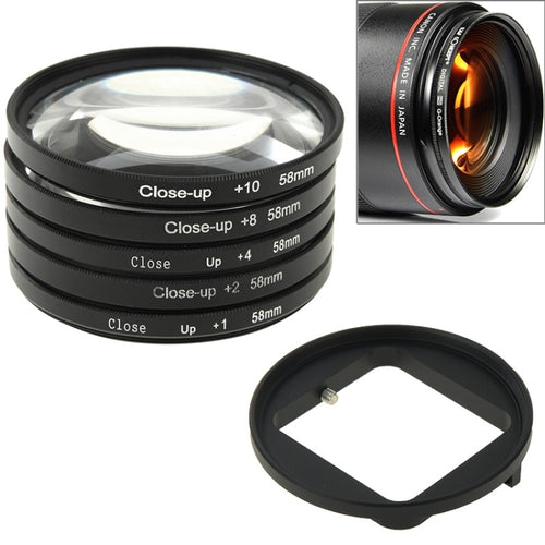 6 in 1 58mm Close-Up Lens Filter ฟิลเตอร์เลนส์มาโคร + วงแหวนอะแดปเตอร์ฟิลเตอร์สำหรับ GoPro HERO3, 6 in 1 58mm