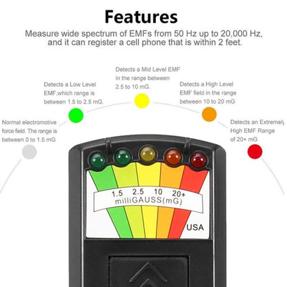 5-LED เครื่องตรวจจับรังสีแม่เหล็กไฟฟ้า EMF Meter Tester, Style 2  White, Style 2 Black