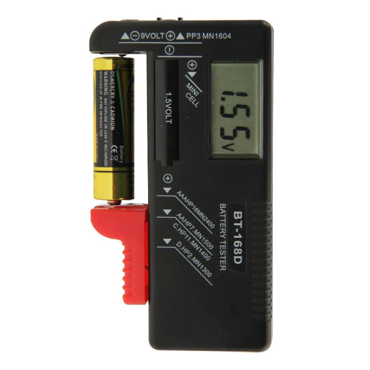 BT-168D จอแสดงผล LCD แบบดิจิตอลแบตเตอรี่ Universal TESTER สำหรับ 1.5V AAA, AA และ 9V 6F22 แบตเตอรี่