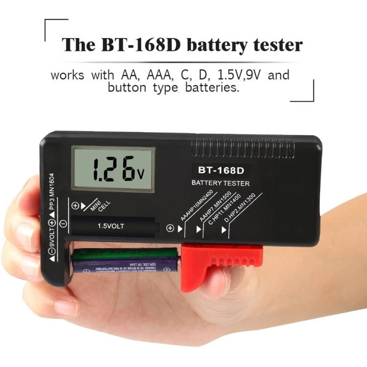 BT-168D จอแสดงผล LCD แบบดิจิตอลแบตเตอรี่ Universal TESTER สำหรับ 1.5V AAA, AA และ 9V 6F22 แบตเตอรี่