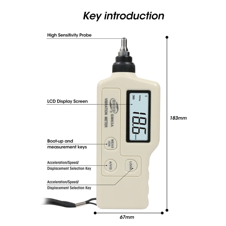 BENETECH GM63A เครื่องวัดการสั่นสะเทือน เครื่องทดสอบดิจิตอล Vibrometer Analyzer Acceleration Velocity, BENETECH GM63A