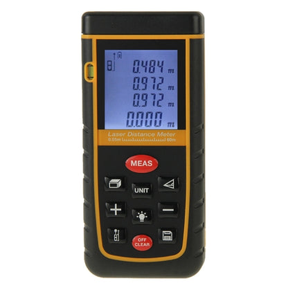 RZ-A60 เครื่องวัดระยะด้วยเลเซอร์แบบมือถือ LCD ขนาด 1.9 นิ้ว 60 ม. พร้อมฟองวัดระดับ