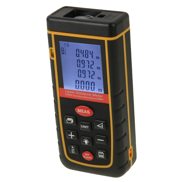 RZ-A80 เครื่องวัดระยะด้วยเลเซอร์แบบมือถือ LCD ขนาด 1.9 นิ้ว 80 ม. พร้อมฟองวัดระดับ