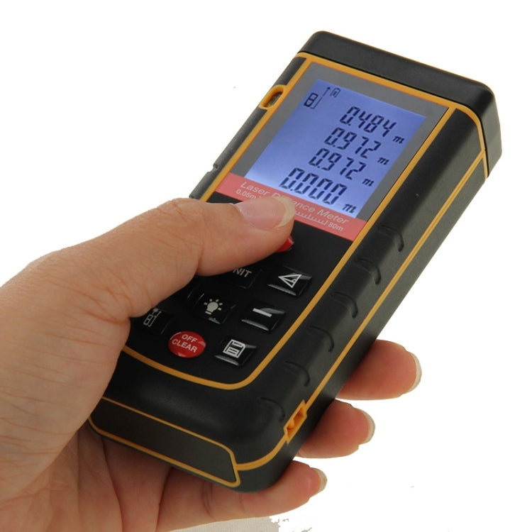 RZ-A80 เครื่องวัดระยะด้วยเลเซอร์แบบมือถือ LCD ขนาด 1.9 นิ้ว 80 ม. พร้อมฟองวัดระดับ