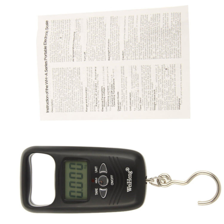 50kg x 10g LCD กระเป๋าเดินทางอิเล็กทรอนิกส์ตะขอเครื่องชั่งน้ำหนัก (WH-A17), WH-A17