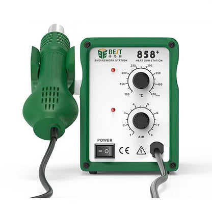 BEST BST-858+ AC 220V 50Hz 650W ปืนลมร้อนไร้สารตะกั่วปรับอุณหภูมิได้พร้อมลานลม, BST-858+ EU Plug, BST-858+ US Plug