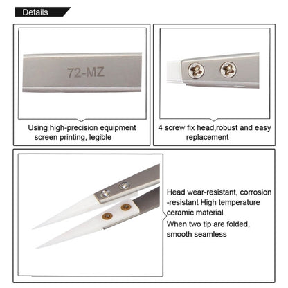 BEST BST-72-MZ 302 แหนบปลายเซรามิกทนต่ออุณหภูมิสูงสแตนเลส, BST-72-MZ