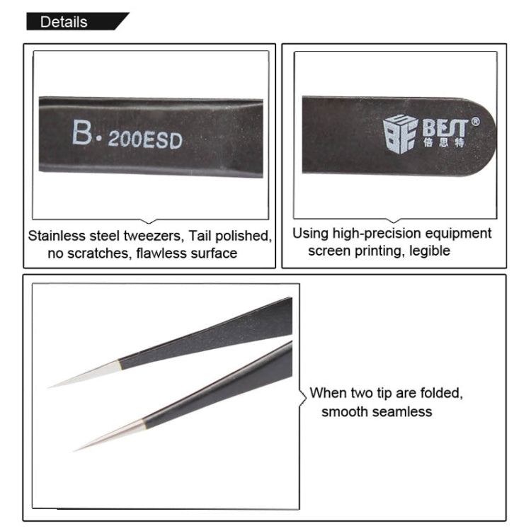 BEST BST-200ESD 202 แหนบปลายสแตนเลสป้องกันไฟฟ้าสถิตย์, BST-200ESD