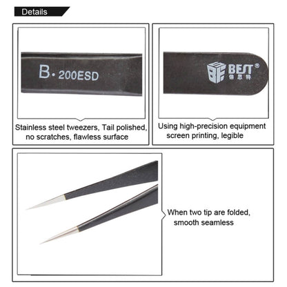 BEST BST-200ESD 202 แหนบปลายสแตนเลสป้องกันไฟฟ้าสถิตย์, BST-200ESD