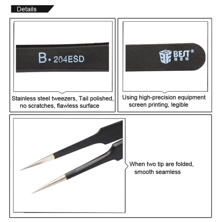 BEST BST-204ESD 202 แหนบปลายสแตนเลสป้องกันไฟฟ้าสถิตย์, BST-204ESD