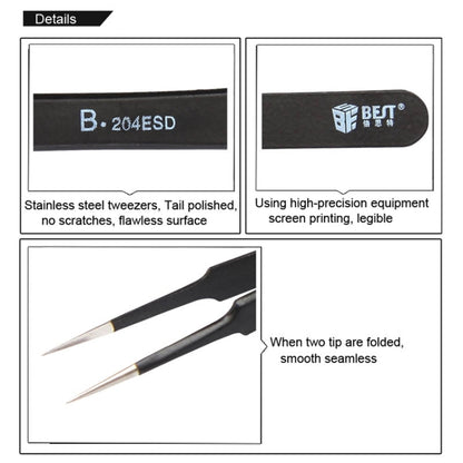 BEST BST-204ESD 202 แหนบปลายสแตนเลสป้องกันไฟฟ้าสถิตย์, BST-204ESD
