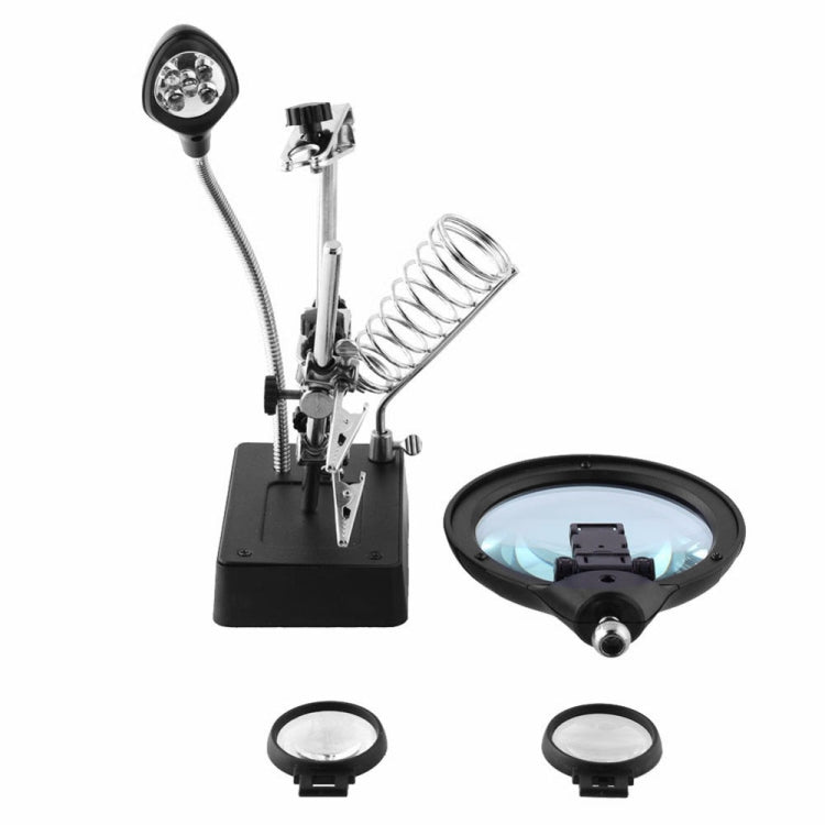 5 LED คลิปเสริมแว่นขยาย AC/DC เปลี่ยนได้พร้อมขาตั้งบัดกรีและแว่นขยาย 2 อัน, 2.5X, EU Plug