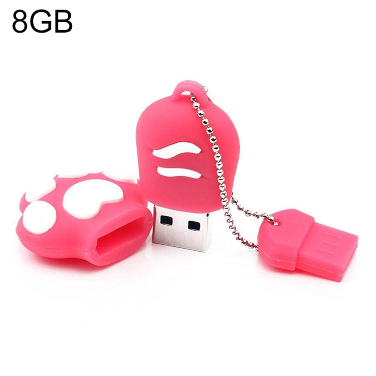 แฟลชดิสก์ซิลิโคนรูปอุ้งเท้าหมี 8GB USB 2.0 พร้อมถ้วยป้องกันฝุ่น, 8GB (Red Plum)