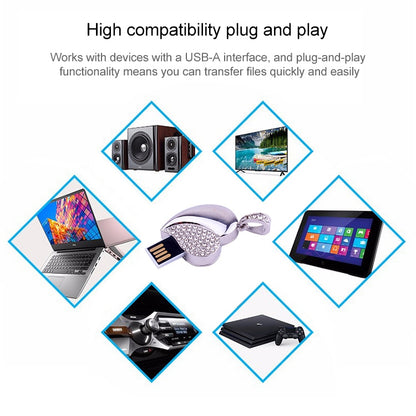เครื่องประดับเพชรรูปหัวใจสีเงิน USB แฟลชดิสก์ พิเศษสำหรับของขวัญวันวาเลนไทน์, 2GB, 4GB, 8GB, 16GB, 32GB