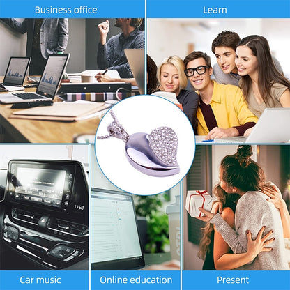 เครื่องประดับเพชรรูปหัวใจสีเงิน USB แฟลชดิสก์ พิเศษสำหรับของขวัญวันวาเลนไทน์, 2GB, 4GB, 8GB, 16GB, 32GB