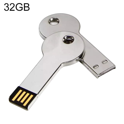 แฟลชดิสก์ USB 2.0 สไตล์คีย์โลหะสีเงิน (32GB) (สีเงิน), 32GB