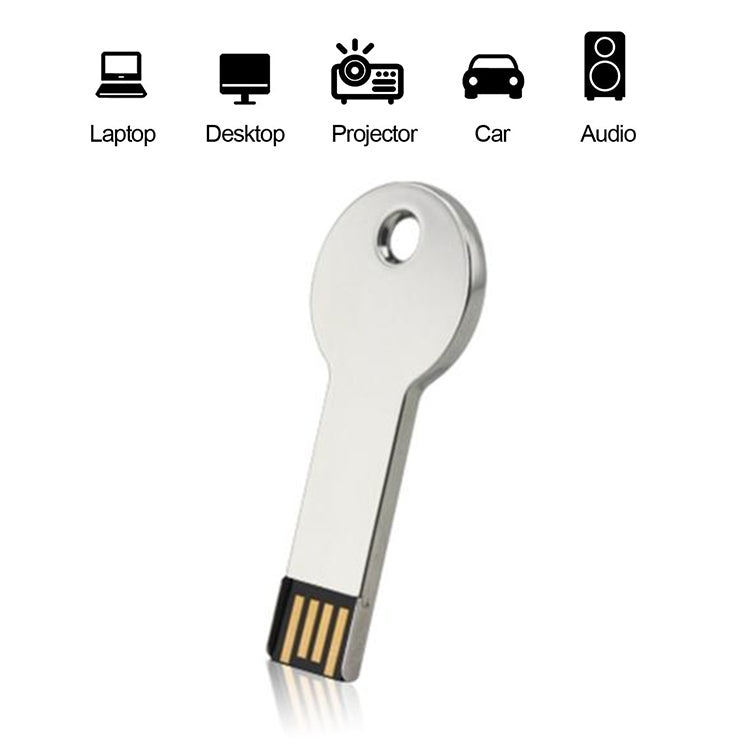 แฟลชดิสก์ USB 2.0 สไตล์คีย์โลหะสีเงิน (32GB) (สีเงิน), 32GB