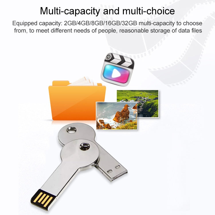 แฟลชดิสก์ USB 2.0 สไตล์คีย์โลหะสีเงิน (32GB) (สีเงิน), 32GB