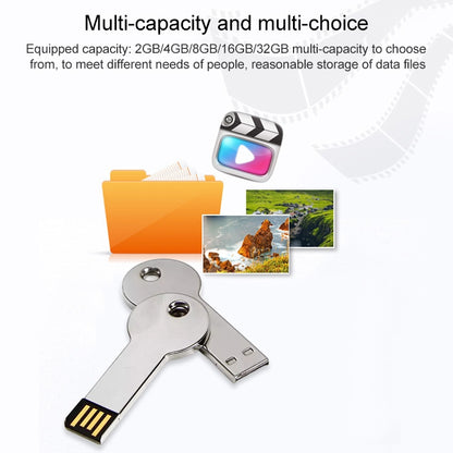 แฟลชดิสก์ USB 2.0 สไตล์คีย์โลหะสีเงิน (32GB) (สีเงิน), 32GB