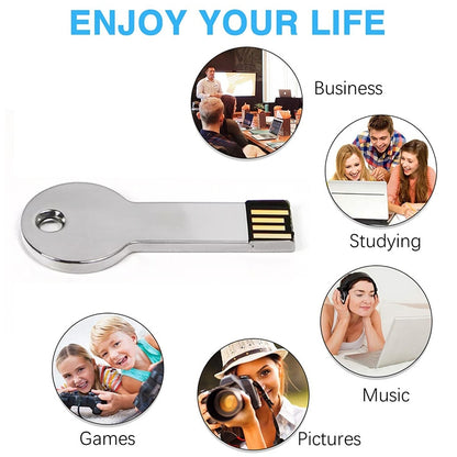 แฟลชดิสก์ USB 2.0 สไตล์คีย์โลหะสีเงิน (32GB) (สีเงิน), 32GB