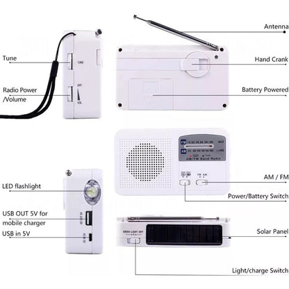ไฟฉาย LED พลังงานแสงอาทิตย์ / Cranked Dynamo Power แบบพกพามัลติฟังก์ชั่นพร้อมวิทยุ AM/FM และเครื่องชาร์จโทรศัพท์มือถือ, RD369