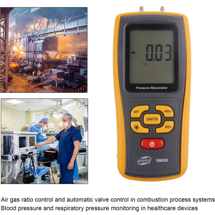 BENETECH GM520 เครื่องวัดความดันจอแสดงผล LCD