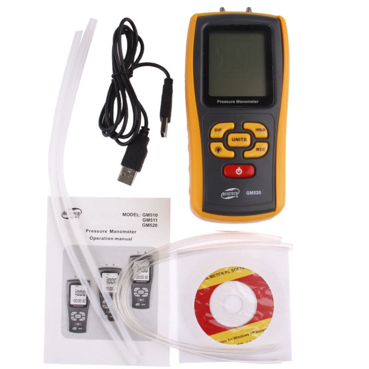 BENETECH GM520 เครื่องวัดความดันจอแสดงผล LCD