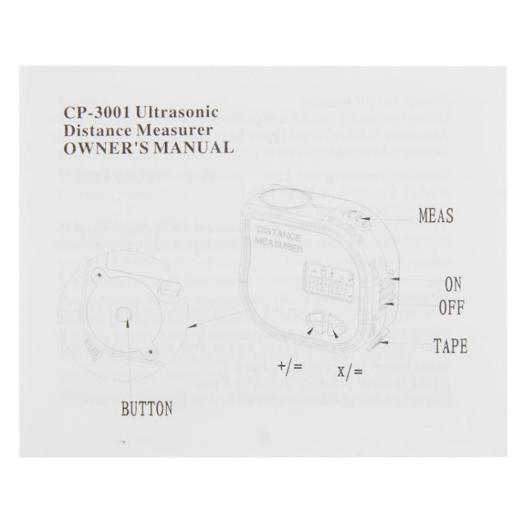 CP-3001 เครื่องวัดระยะด้วยคลื่นอัลตราโซนิก Laser Point พร้อมเทปวัดความยาว 1 ม