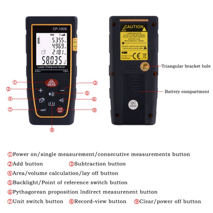 เครื่องวัดระยะเลเซอร์แบบดิจิตอลแบบพกพา CP-100S ระยะการวัดสูงสุด: 100 ม, 100m