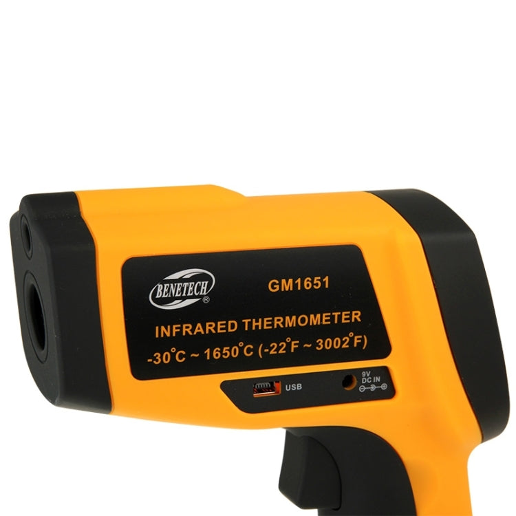 BENETECH GM1651 USB Digital แสดงผล อุณหภูมิปืนมือถืออินฟราเรด IR เครื่องวัดอุณหภูมิ, ช่วงการวัด: -30~1650C, GM1651