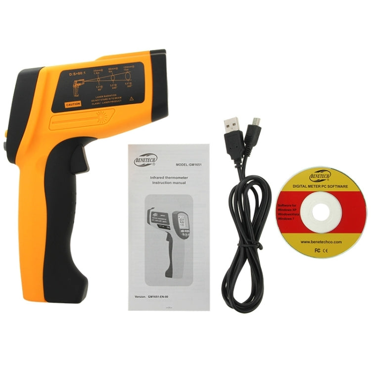 BENETECH GM1651 USB Digital แสดงผล อุณหภูมิปืนมือถืออินฟราเรด IR เครื่องวัดอุณหภูมิ, ช่วงการวัด: -30~1650C, GM1651