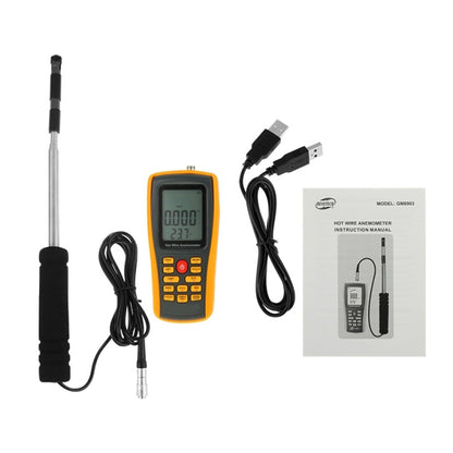 BENETECH GM8903 หน้าจอ LCD ขนาด 2.6 นิ้วเครื่องวัดความเร็วลมแบบดิจิตอล Hot Wire Wind Speed Wind Temperature Anemometer, GM8903