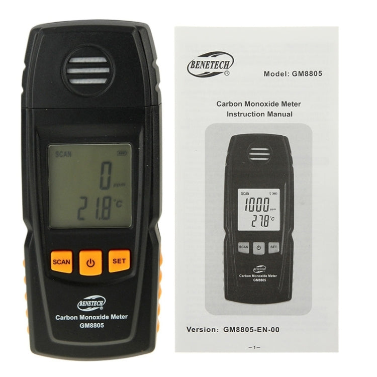 BENETECH GM8805 จอแสดงผล LCD มือถือคาร์บอนมอนอกไซด์ CO Monitor เครื่องตรวจจับ Meter Tester, ช่วงการวัด: 0-1000ppm