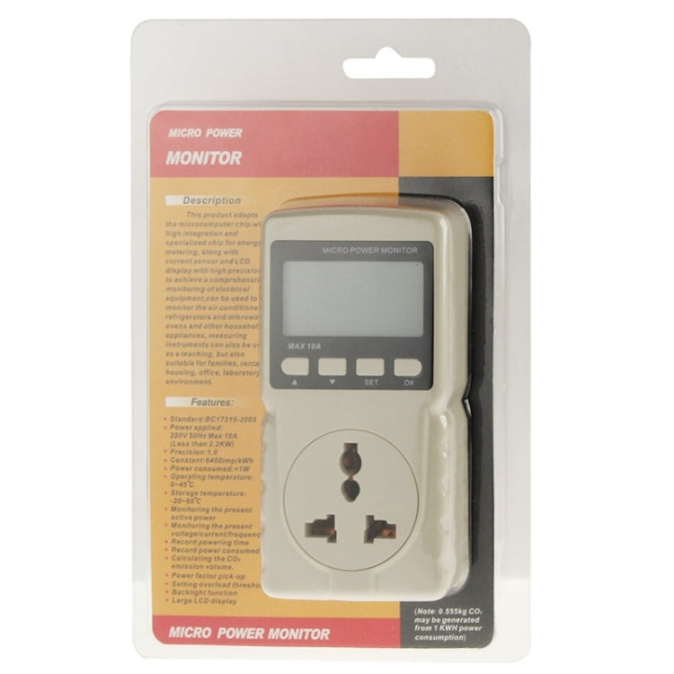 BENETECH GM86 จอแสดงผล LCD MAX 10A Micro Power Monitor เครื่องวัดพลังงาน, ปลั๊ก EU