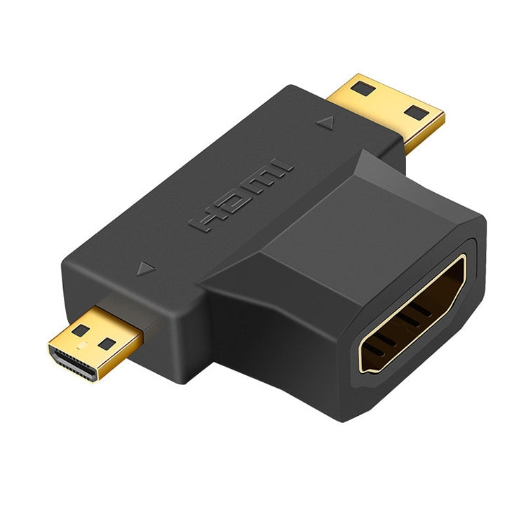 3 in 1 HDMI Female เป็น Mini HDMI Male + Micro HDMI Male Adapter, HDMI Female to Mini HDMI+Micro HDMI