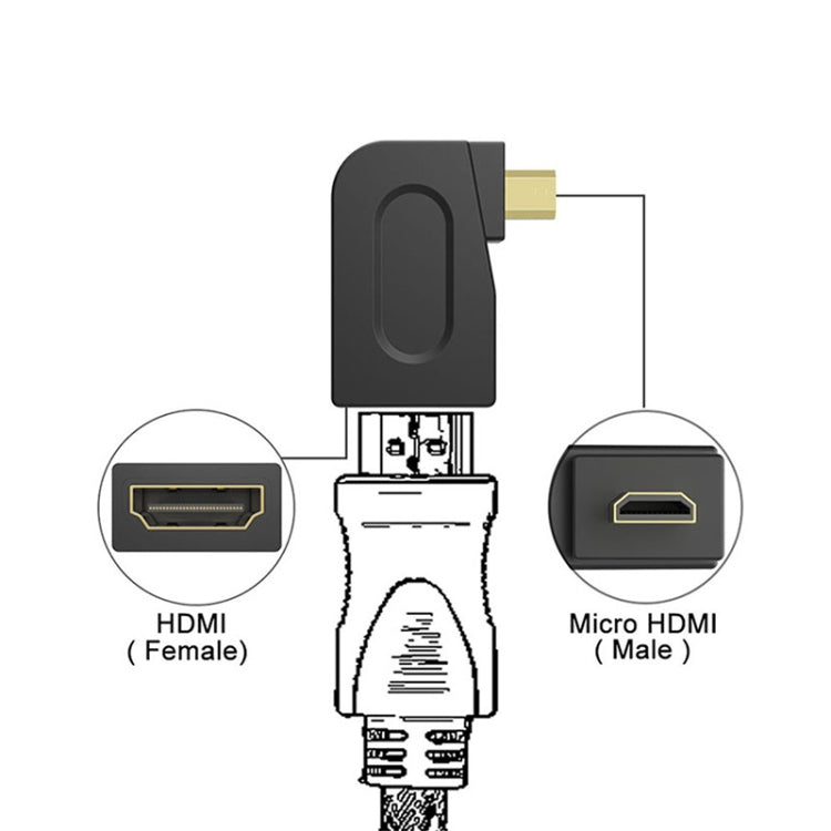 อะแดปเตอร์ Micro HDMI ชุบทองชายกับอะแดปเตอร์ HDMI 19 พินหญิงพร้อมมุม 90 องศา, Micro HDMI to HDMI