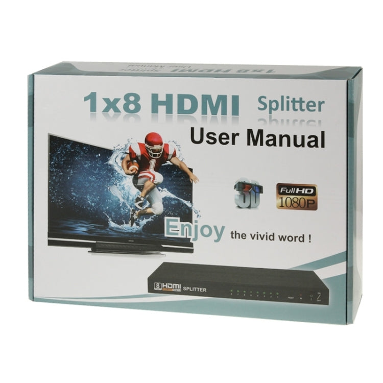 V1.4 Full HD 1080P 1 x 8 ตัวแยกแอมพลิฟายเออร์ HDMI รองรับ 3D, 1x8 HDMI, Support 3D