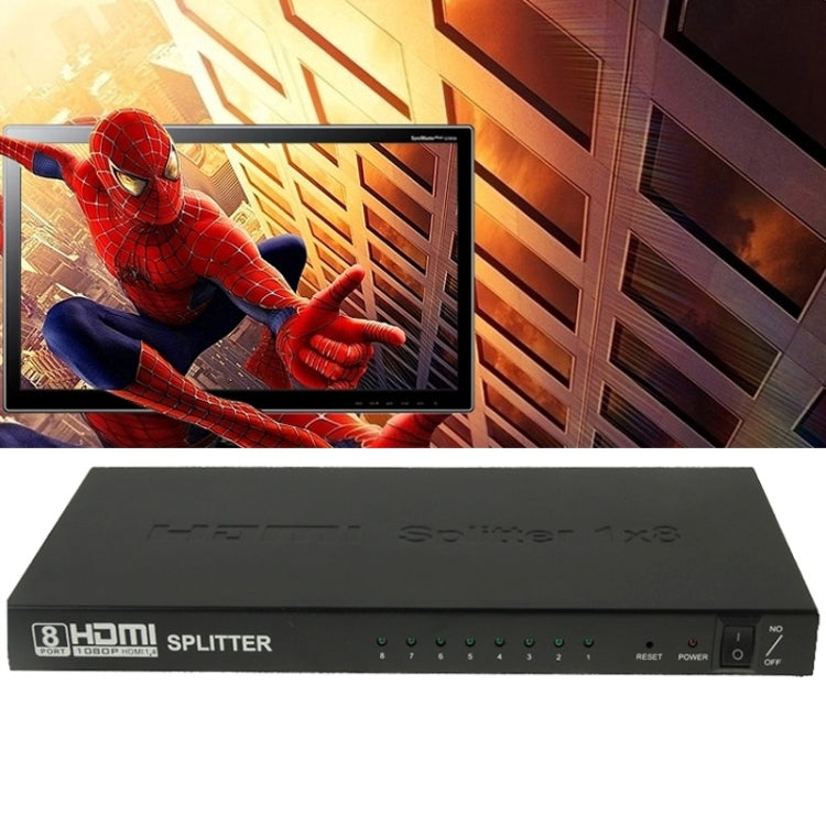 V1.4 Full HD 1080P 1 x 8 ตัวแยกแอมพลิฟายเออร์ HDMI รองรับ 3D, 1x8 HDMI, Support 3D