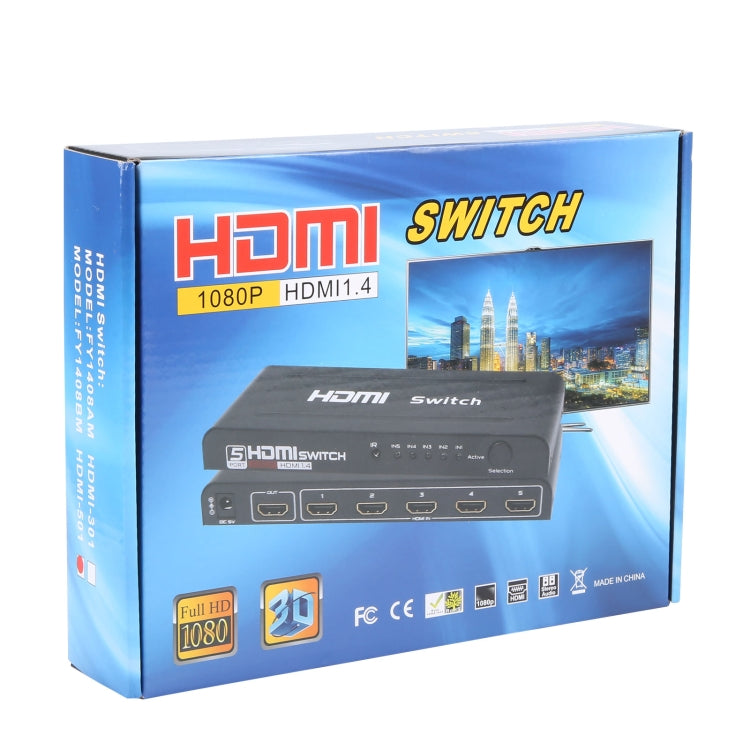 สวิตช์ HDMI Full HD 1080P 5 พอร์ตพร้อมรีโมทคอนโทรลและไฟ LED, With LED Indicator