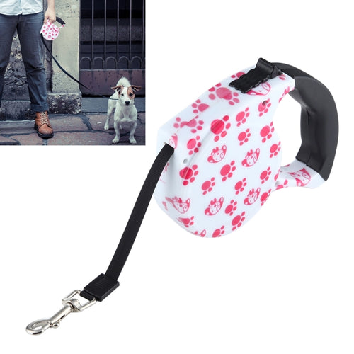 รูปแบบรอยเท้าสุนัขสีชมพู 5 ม. ใช้งานง่าย สายจูงสุนัขแบบพับเก็บได้, Pink Dog Footprint