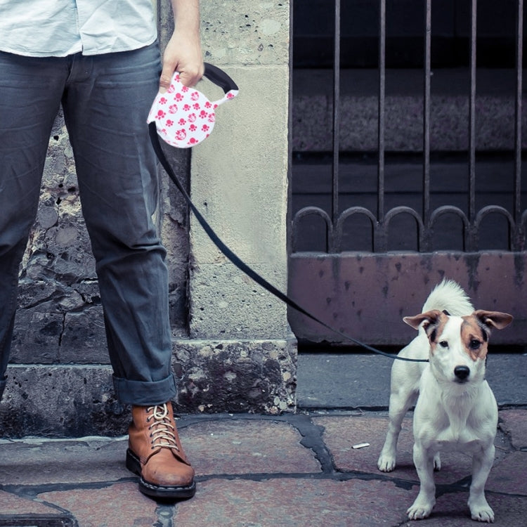 รูปแบบรอยเท้าสุนัขสีชมพู 5 ม. ใช้งานง่าย สายจูงสุนัขแบบพับเก็บได้, Pink Dog Footprint