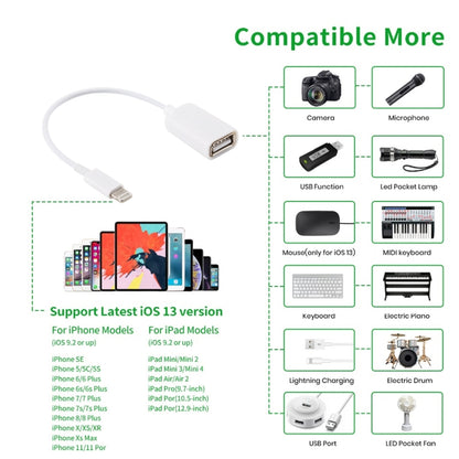 สายอะแดปเตอร์ USB Female ถึง 8pin Male OTG รองรับ iOS 10.2 และต่ำกว่า ความยาว: 18 ซม