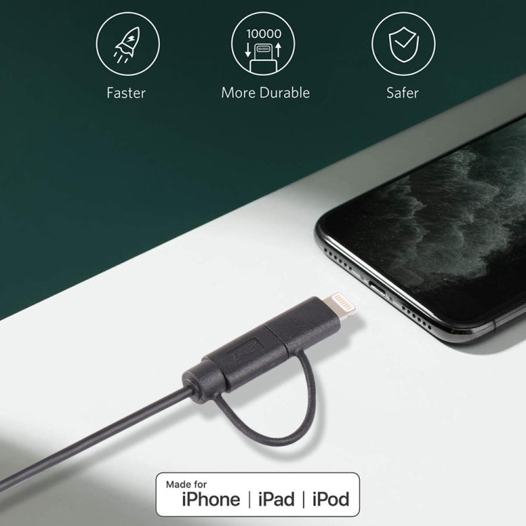 1 ม. MFI 2 in 1 8 พิน + สายชาร์จ Micro USB 2.0 ชายกับ USB Data Sync