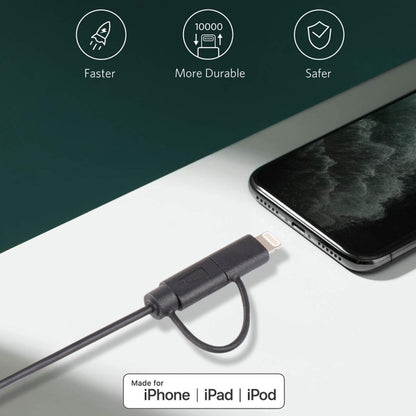 1 ม. MFI 2 in 1 8 พิน + สายชาร์จ Micro USB 2.0 ชายกับ USB Data Sync