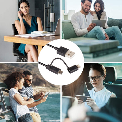 1 ม. MFI 2 in 1 8 พิน + สายชาร์จ Micro USB 2.0 ชายกับ USB Data Sync