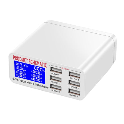 WLX-899 เครื่องชาร์จ USB 30W 5V 6A เอาต์พุต 3.5A เครื่องชาร์จ USB 6 พอร์ตความเร็วสูงสูงสุดพร้อมจอแสดงผลดิจิตอลและสายเคเบิล 1.5 ม., WLX-899